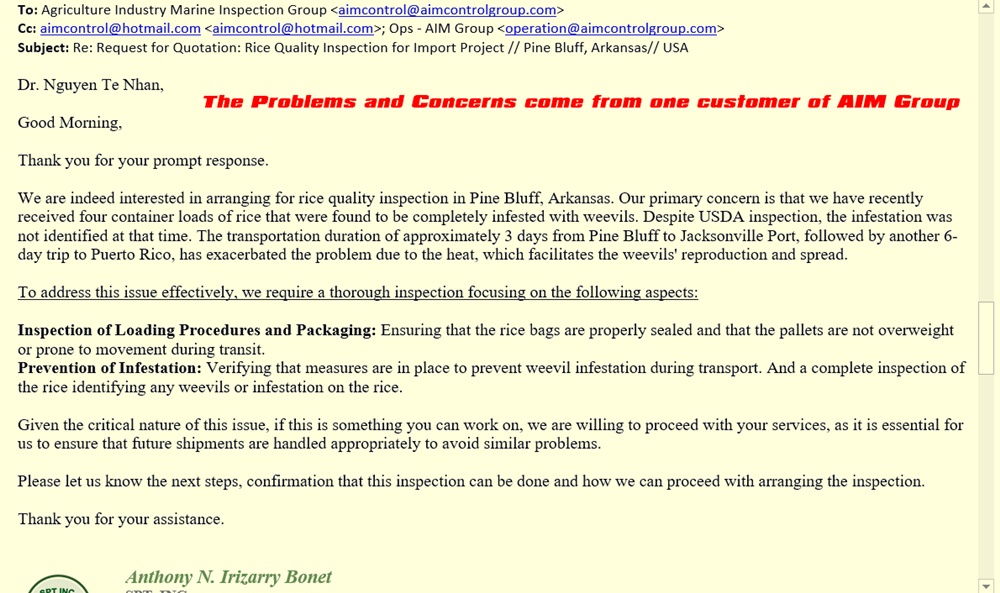 The_Problems_and_Concerns_come_from_one_customer_of_AIM_Group_to_quality_of_rice